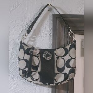Coach SignatureStripe Demi shoulderbag - black and grey jacquard - new!! Y2k